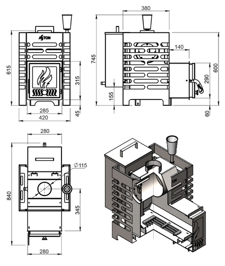 Печь для бани ASTON 12 INOX "АКВА" - 3