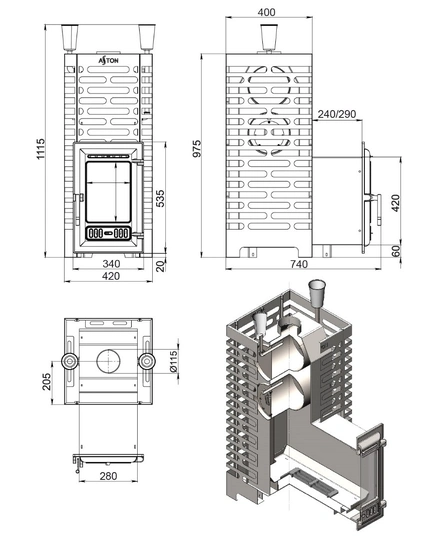 Печь для бани ASTON 24 INOX (310) Long - 2