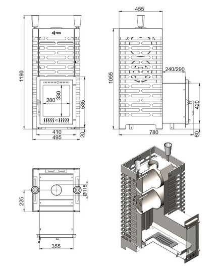 Печь для бани ASTON 30 INOX (320М) Long - 2