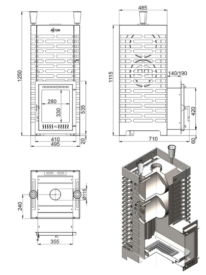 Печь для бани ASTON 38 INOX (320М) - 2