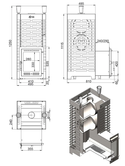 Печь для бани ASTON 38 INOX (320М) Long - 2