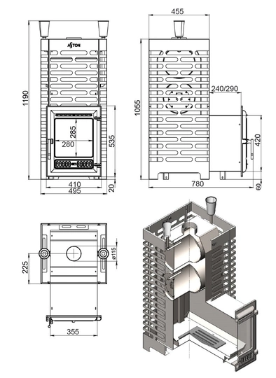 Печь для бани ASTON 30 INOX (320) Long - 2
