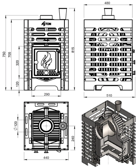 Печь для бани ASTON «Шторм 16» (ДТ-4) б/в - 7