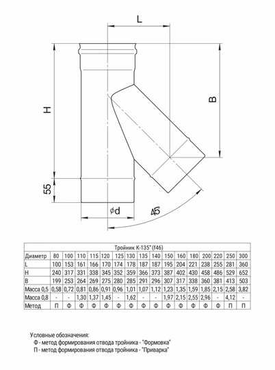 Ferrum GS тройник-К 135° (430/0,5мм) Ф80 - 1