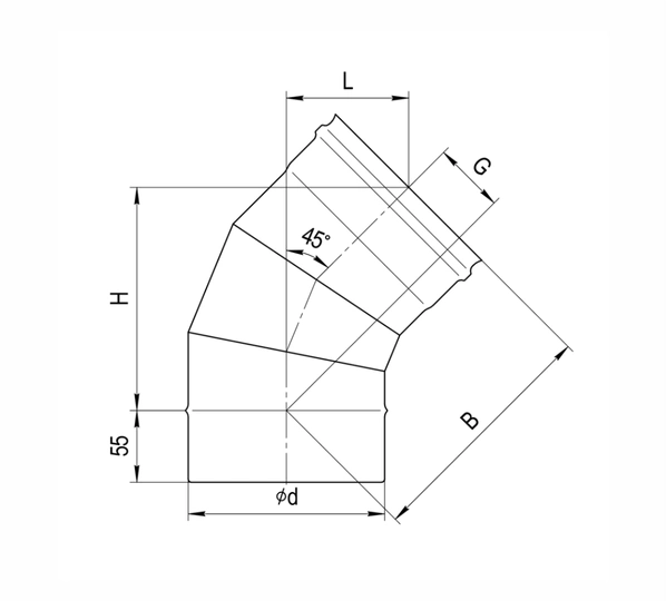 Ferrum HF Plus колено угол 135° (430/1,0мм) Ф150 - 1