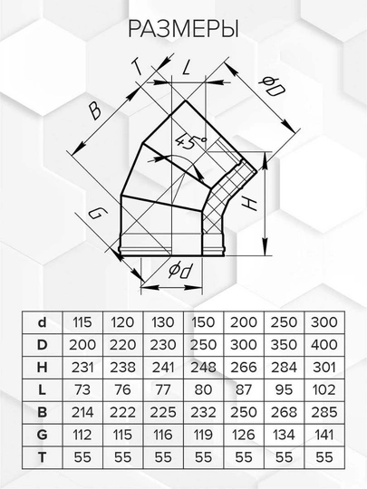 Craft HF-50 сэндвич-колено 45° (316/0,8/304/0,5) Ф115х200 - 1