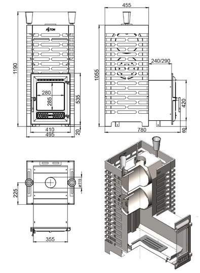 Печь для бани ASTON 30 (320M) Long - 2