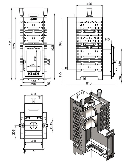Печь для бани ASTON 24 (310M) "АКВА" - 2