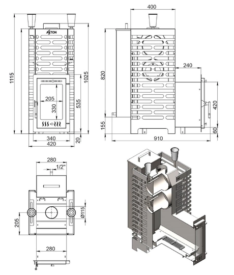 Печь для бани ASTON 24 (310M) Лонг "АКВА" - 3