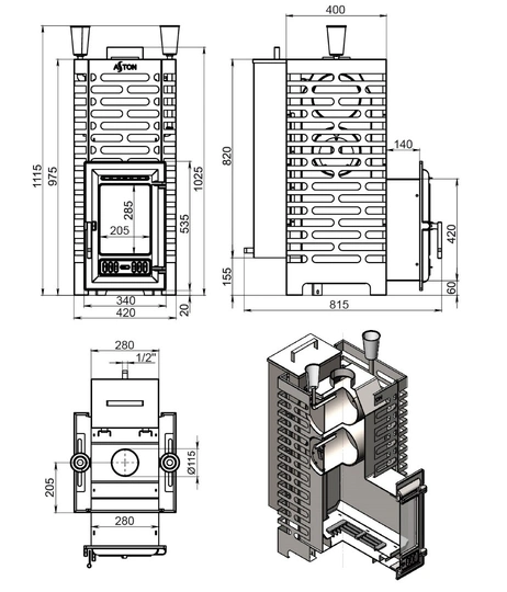 Печь для бани ASTON 24 INOX (310) АКВА - 3