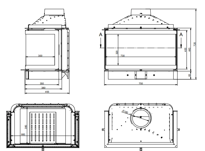 Каминная топка KFD ECO MAX 7 3F standard трехсторонняя - 3