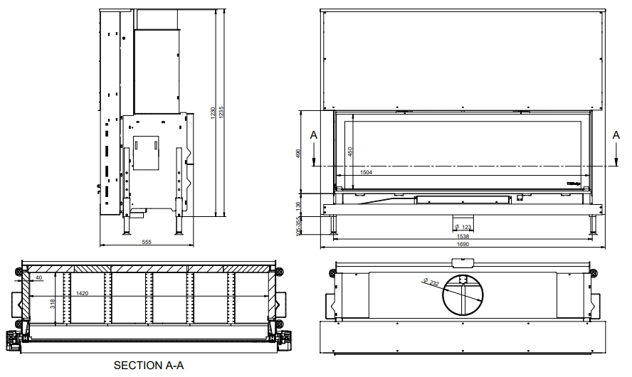 Каминная топка KFDesign LINEA H 1570 4.0 - 4