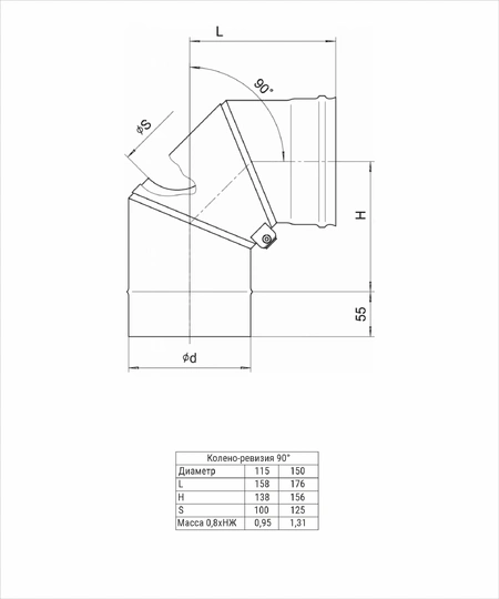 Ferrum Blackside колено-ревизия угол 90° (430/0,8мм/эмаль) Ф150 - 1
