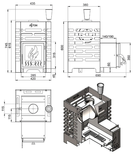 Печь для бани ASTON 12 INOX стекло - 2
