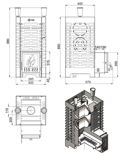 Печь для бани ASTON 20 INOX - 2