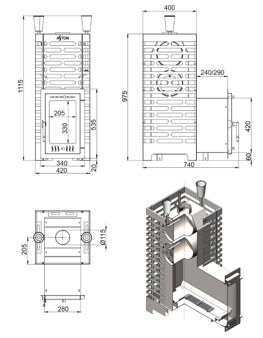 Печь для бани ASTON 24 INOX (310М) Long - 2min
