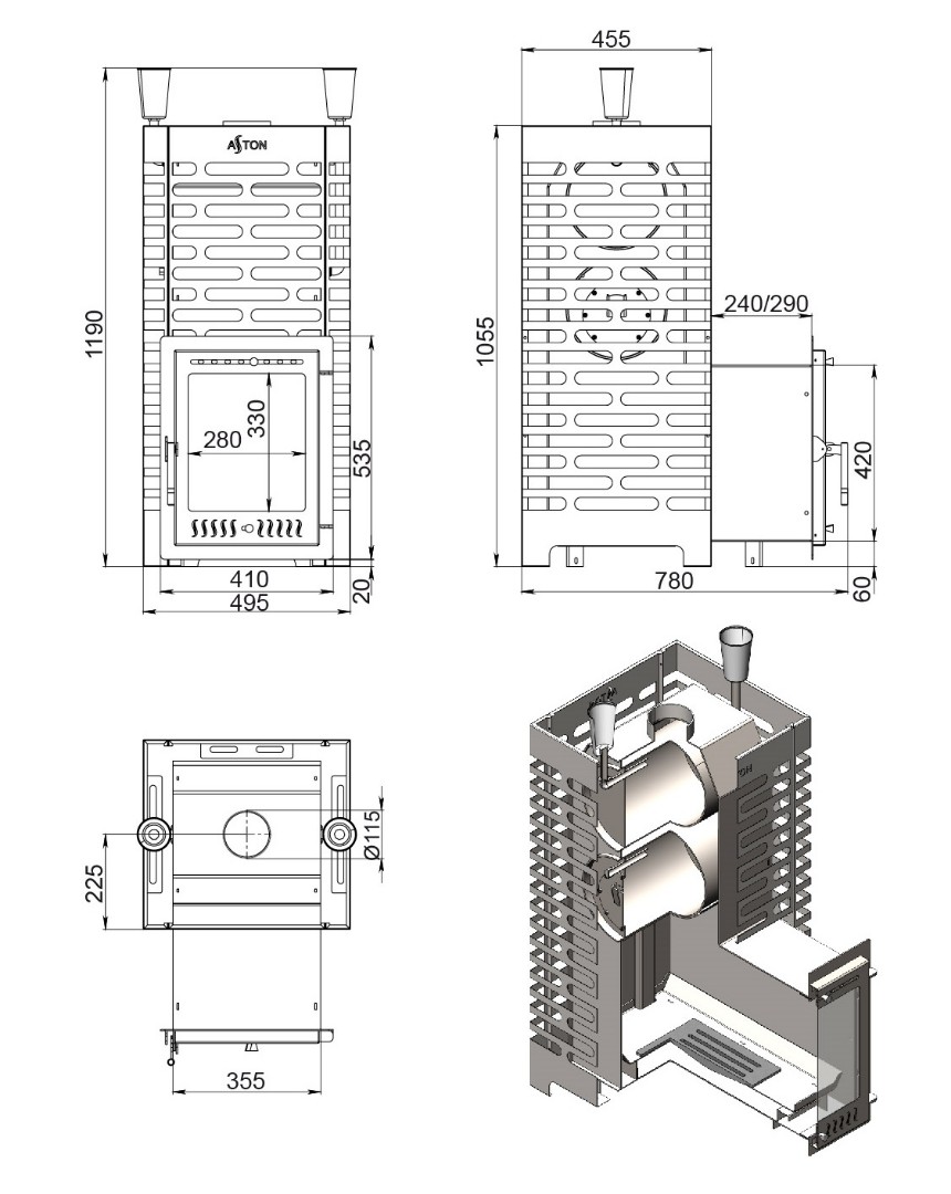 Печь для бани ASTON 30 INOX (320М) Long - 2min