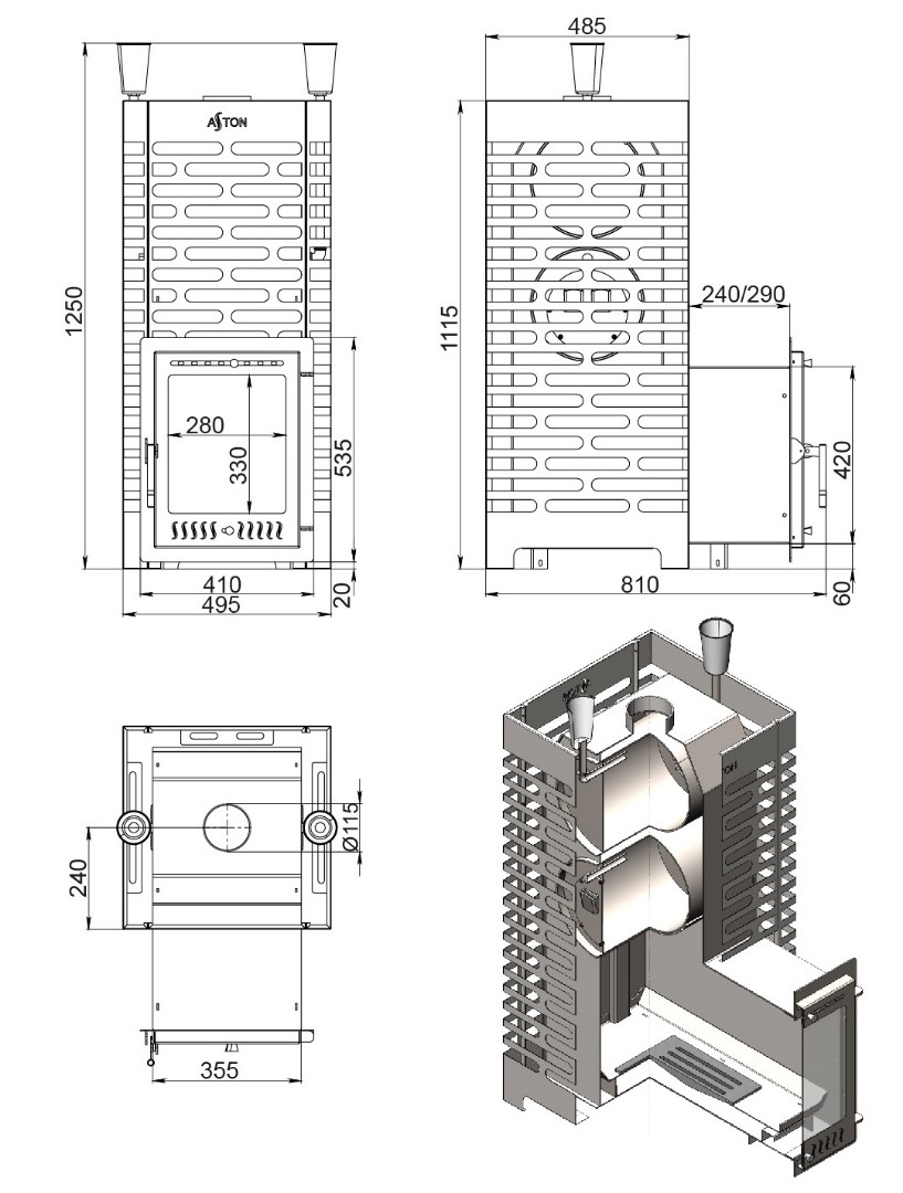 Печь для бани ASTON 38 INOX (320М) Long - 2min