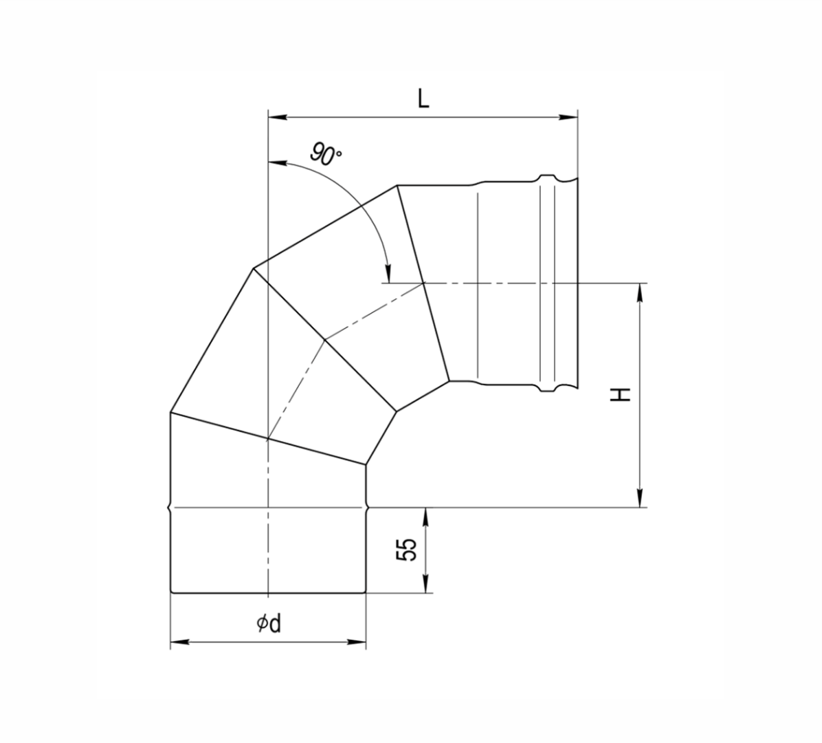Ferrum HF Plus колено угол 90° (430/1,0мм) Ф115 - 1min