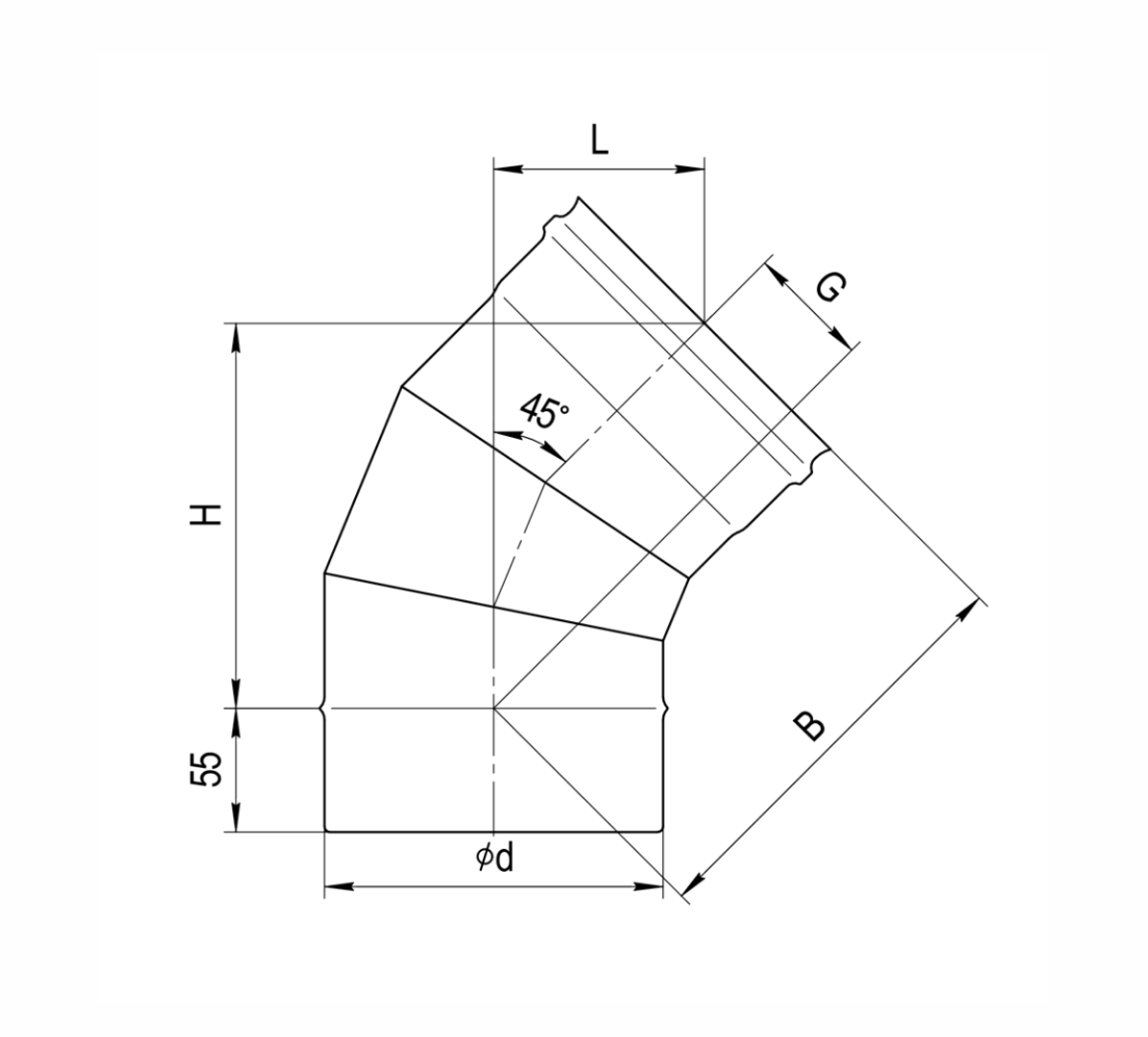Ferrum HF Plus колено угол 135° (430/1,0мм) Ф150 - 1min
