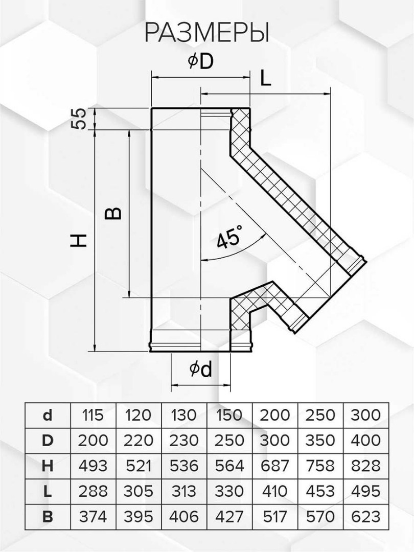 Craft HF-50 сэндвич-тройник 45° (316/0,8/304/0,5) Ф115х200 - 1min