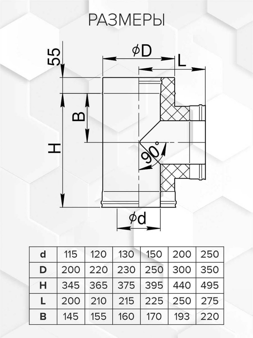 Craft HF-50B сэндвич-тройник 90° (316/0,8/304/0,5) Ф115х200 - 1min