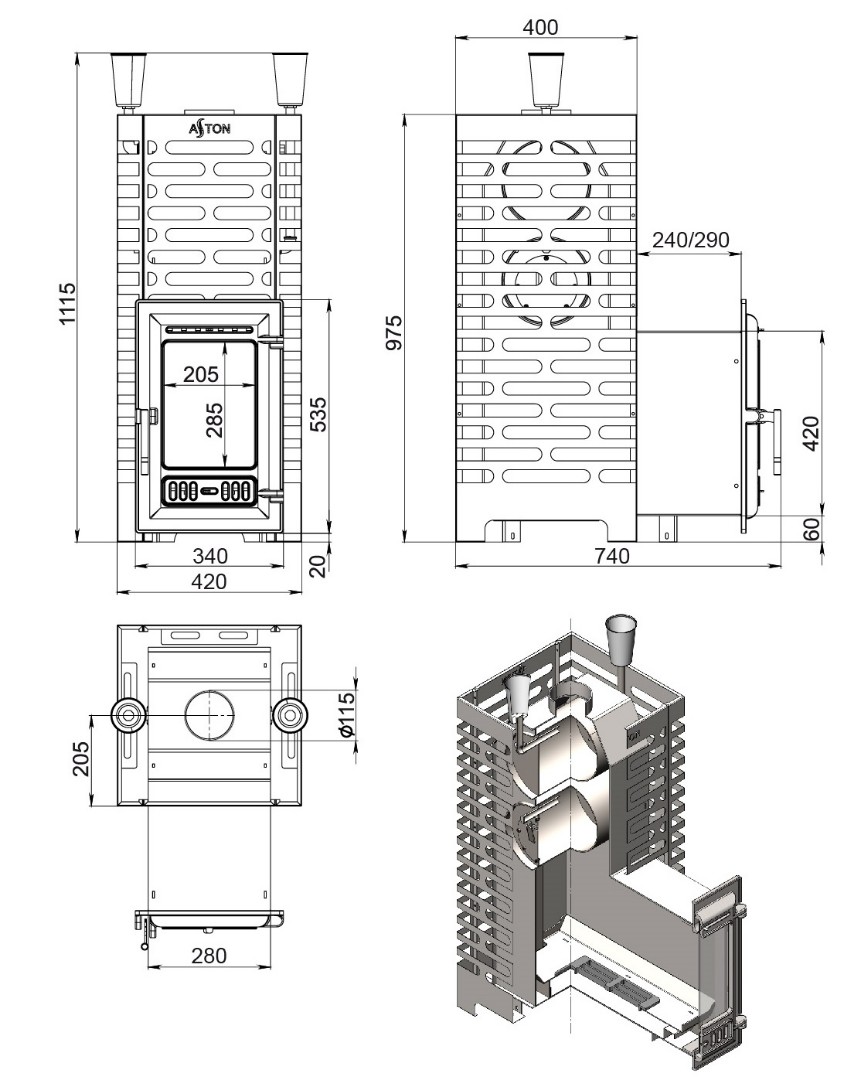 Печь для бани ASTON 24 (310M) Long - 2min