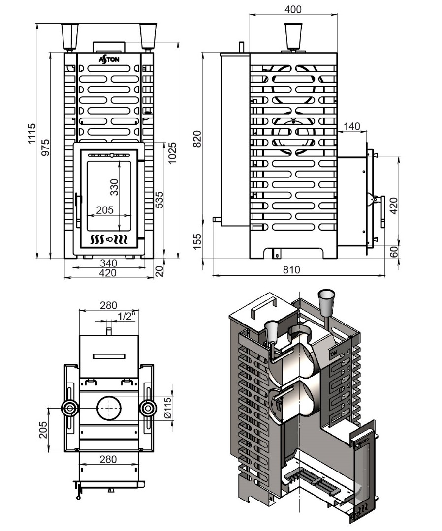 Печь для бани ASTON 24 INOX (310М) АКВА - 3min