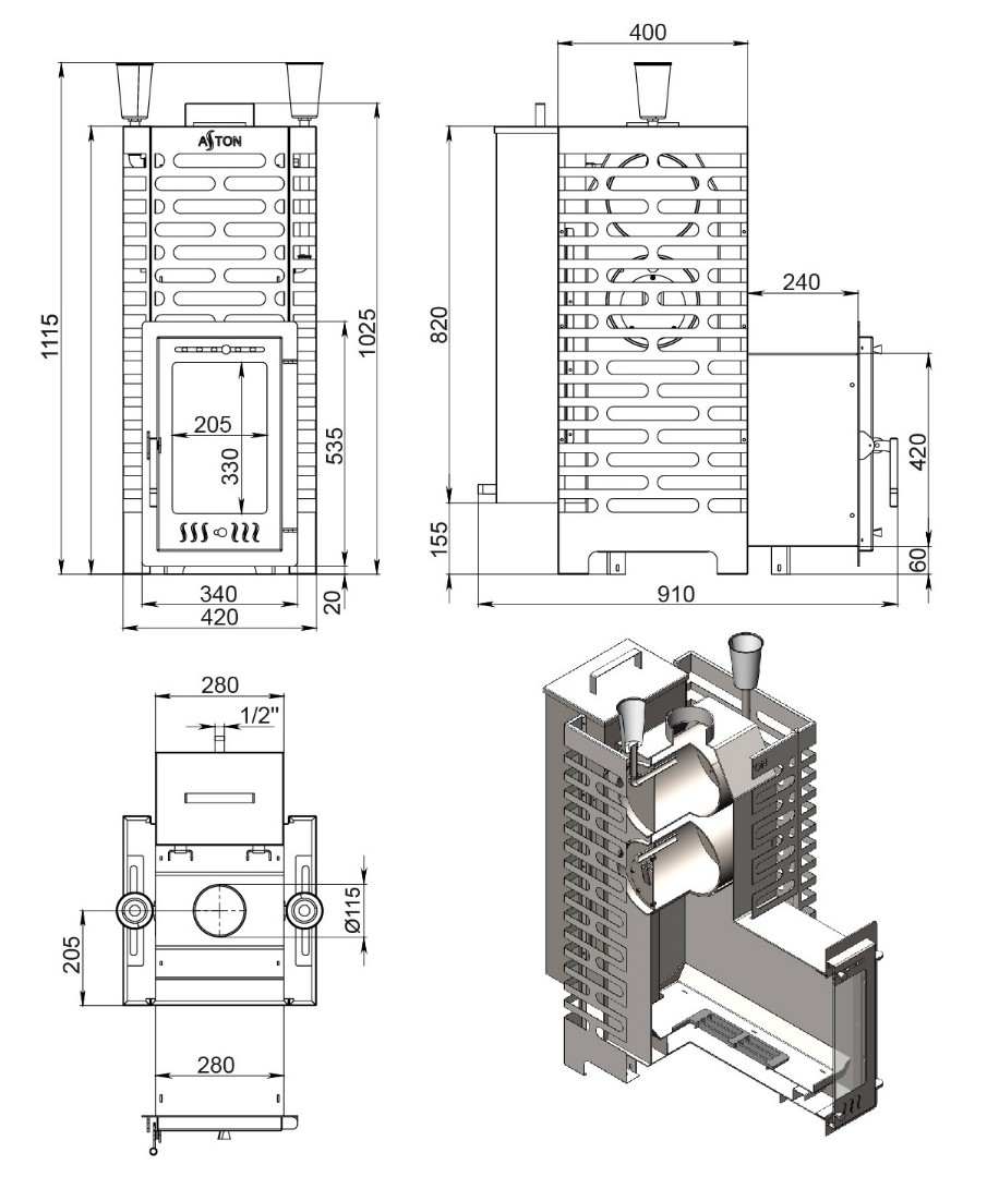 Печь для бани ASTON 24 INOX (310М) Long АКВА - 3min