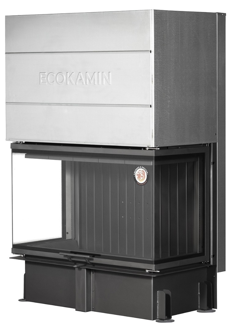 Каминная топка Экокамин ДЕЛЬТА 1000 BV три стекла принтинг черный шамот, вертикальная ламель - 0min