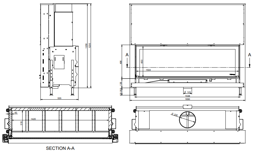 Каминная топка KFDesign LINEA H 1570 4.0 - 4min
