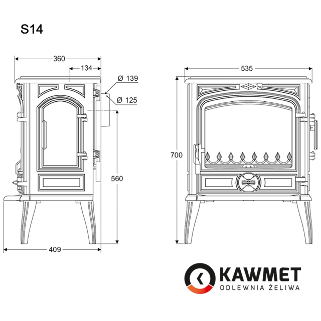 Чугунная печь KAWMET Premium S14 (6,5 кВт) - 2min