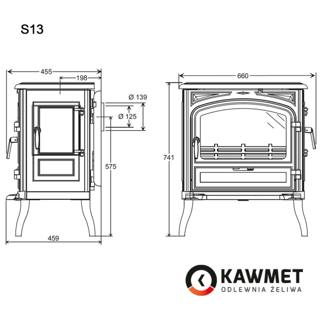 Чугунная печь KAWMET Premium S13 (10 кВт) - 3min