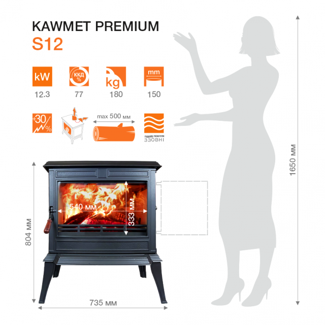 Чугунная печь KAWMET Premium S12 (12,3 кВт) - 2min