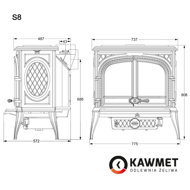 Чугунная печь KAWMET Premium S8 (13,9 кВт) - 2min