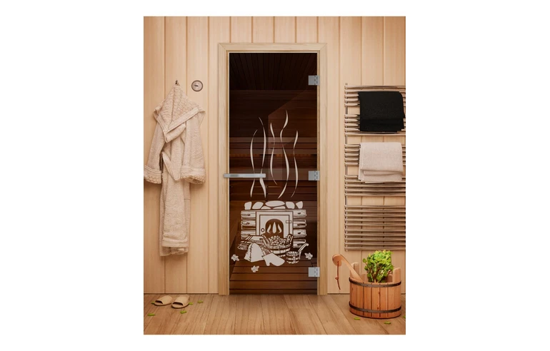 Стеклянная дверь для бани Doorwood  ЭТАЛОН Бронза с рисунком