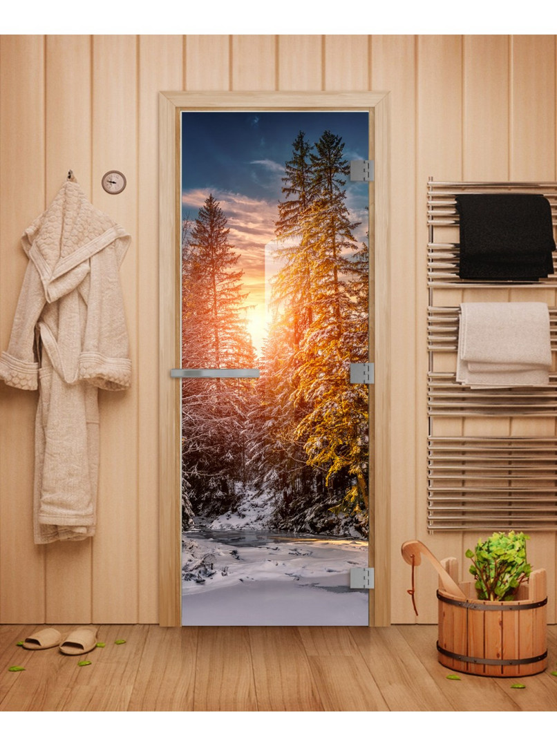 Стеклянная дверь для бани Doorwood  ЭТАЛОН с фотопечатью - 0min