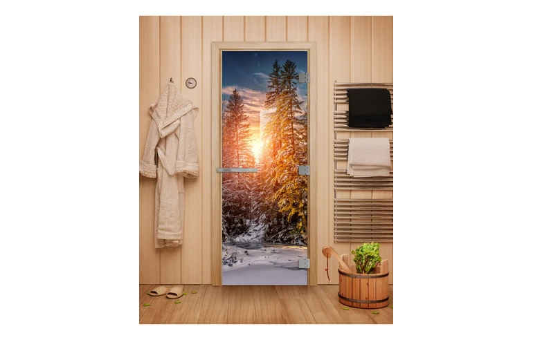Стеклянная дверь для бани Doorwood  ЭТАЛОН с фотопечатью